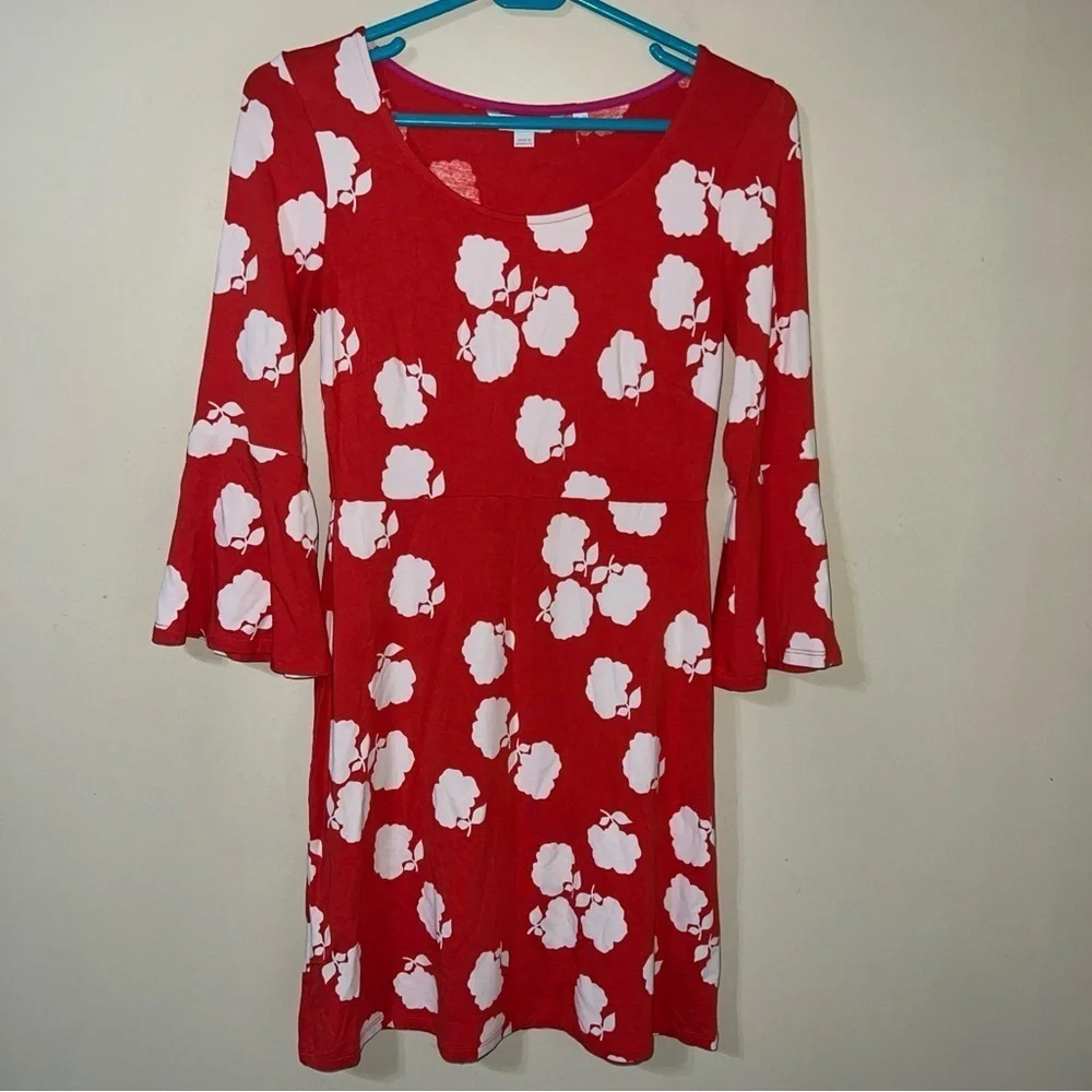 boden red floral dress Natalia Long Sleeve Tea Dress-Red, Delicate Carnation